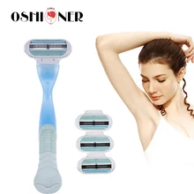 Сменные бритвенные лезвия для женщин, прямое лезвие ручное бритье, 1 бритвенная ручка, 4 бритвенные лезвия для женщин, триммер