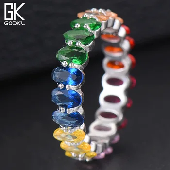 

GODKI Trendy Candy Color Stackable Rings for women Wedding Multicolor Cubic Zircon Dubai Bridal Ring