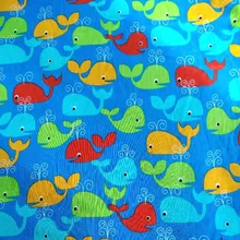 Широкая 105 см Милая небесно-голубая цветная маленькая хлопчатобумажная ткань с принтом Кита, лоскутное шитье, сделай сам, детское платье, одежда