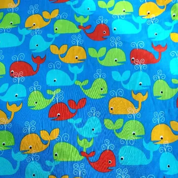 

Wide 105cm Cute Sky Blue Colored Small Whale Printed Cotton Fabric Quilting Patchwork Sewing Mterial DIY Baby Dress Clothing