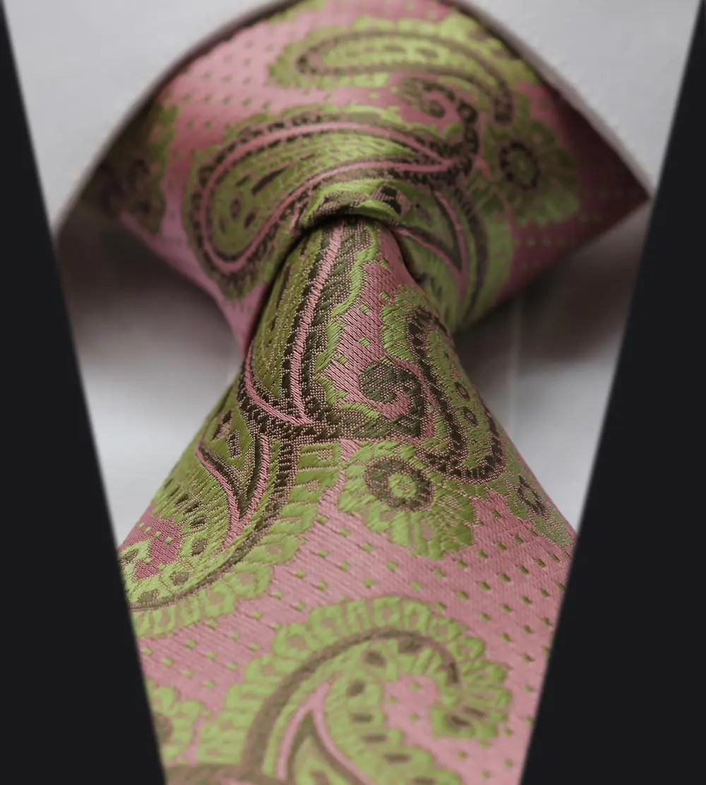 TF3001K8 Pink Green Floral Paisley 100 Silk Jacquard Woven Classic Man