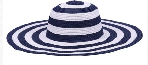 Новые женские летние широкие поля, из соломы мягкая шляпа пляжная Солнцезащитная складывающаяся Кепка Женская Повседневная полосатая мягкая шляпа от солнца - Цвет: Синий
