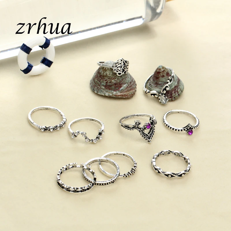 ZRHUA в богемном стиле с покрытием из кольцевой набор Anillos Mujer ювелирные изделия