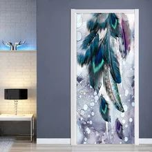 ПВХ самоклеющиеся водонепроницаемые дверные стикеры современные креативные акварельные перья фото фрески обои Гостиная Papel де Parede