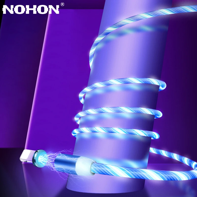 

NOHON Magnetic Fast Charging 8Pin Micro Type C USB Cable Magnet Charger Data Charge LED Type-C Cables For iPhone Huawei Xiaomi