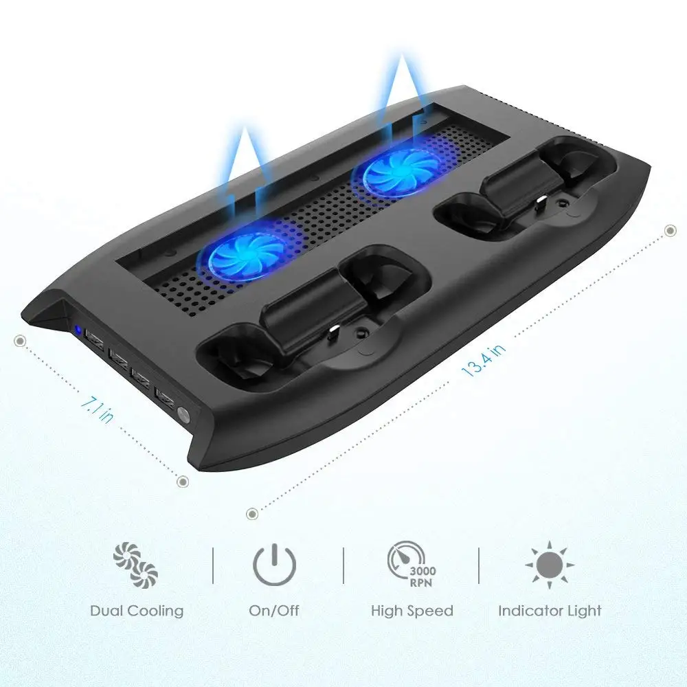  4 in 1 Vertical Stand for Xbox one S with 4 USB Ports Hub + Cooling Fan + Controller Charger Dock f