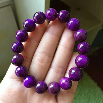 

Top Quality Genuine Purple Natural Sugilite Bracelets Women Female Stretch Crystal Round Bead Bracelet 12mm AAAAA