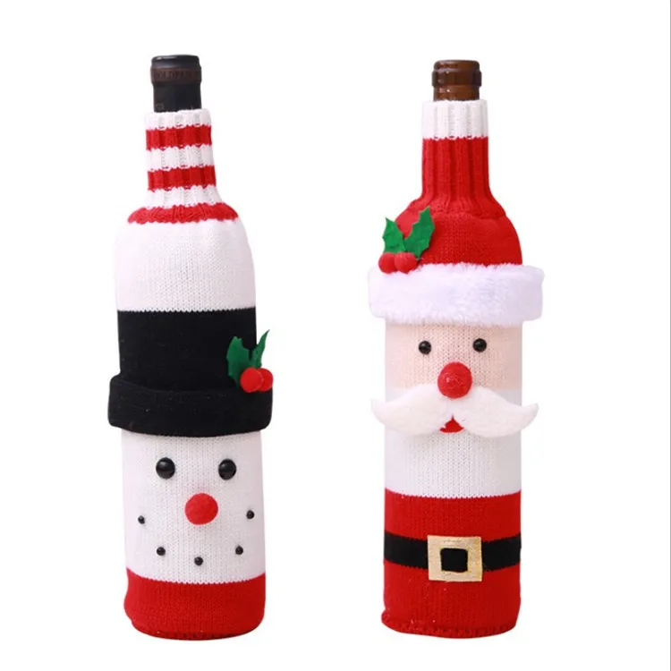 Рождественская бутылка вина набор Вязание Санта Клаус Снеговик красный винный Декор крышки Кепки рождественские украшения, рождественские носки, C3