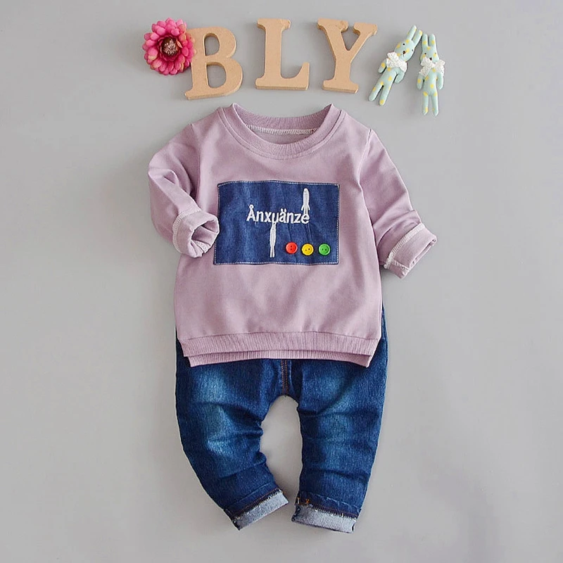 2017 Spring Infant Girls Sweatshirt Hoodies Denim Jeans Pant Boys Tracksuits Baby s Sets 2Pcs Suits