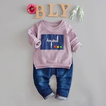 2017 Spring Infant Girls Sweatshirt Hoodies Denim Jeans Pant Boys Tracksuits Baby s Sets 2Pcs Suits