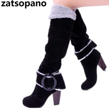 

2019 Fashion Flock Women Over the Knee High Boots High Heels Autumn Winter Warm Long High Boots Woman Shoes Plus Size 34-43