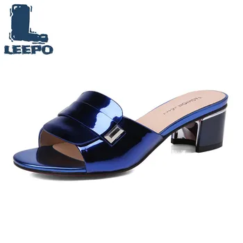 

Women Slides Shoes Female Handmade Square Heels Slippers Fenty Beauty Fashion Outdoor Bule Solid Plus Size Shoes Women