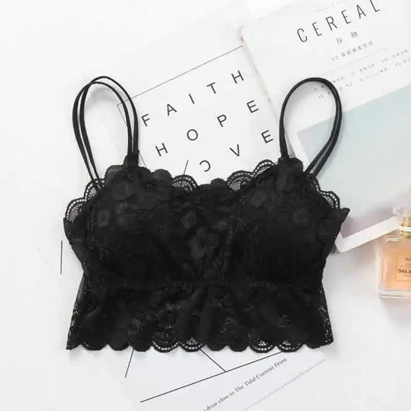 

JIEZuoFang Women Sexy Vest Chest Padded Tank Tops For Women Wearing Fitness Underwear Lace bralette crop top Ladies