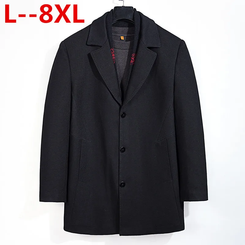 Плюс 8XL 6XL 5XL зимняя мужская повседневная шерстяная Тренч модная деловая длинная утолщенная тонкая куртка Мужская Peacoat бренд - Цвет: Black