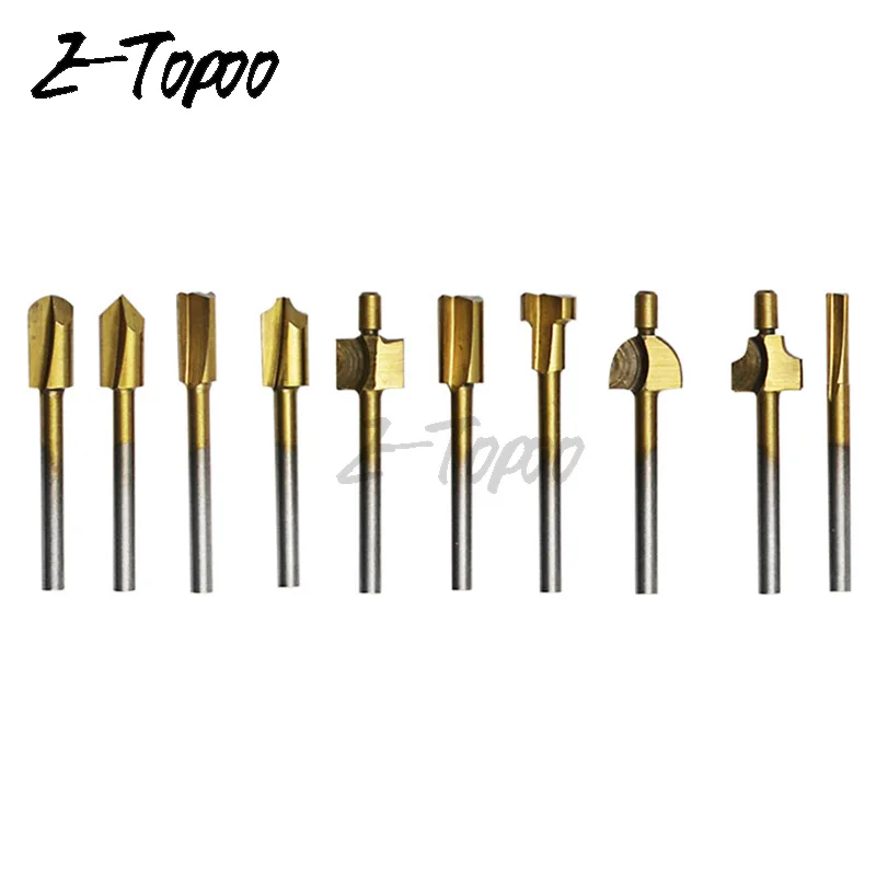 10pcs/lot 3mm Shank Wood Router Bit Titanium Plating Flush Trim Router
