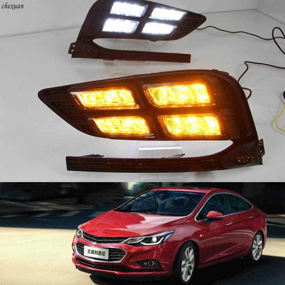 

CSCSNL 1 set For Chevrolet CRUZE 2016 2017 12V LED DRL Daytime Running Lights Fog Lamp Cover With turnning yellow signal Lamp