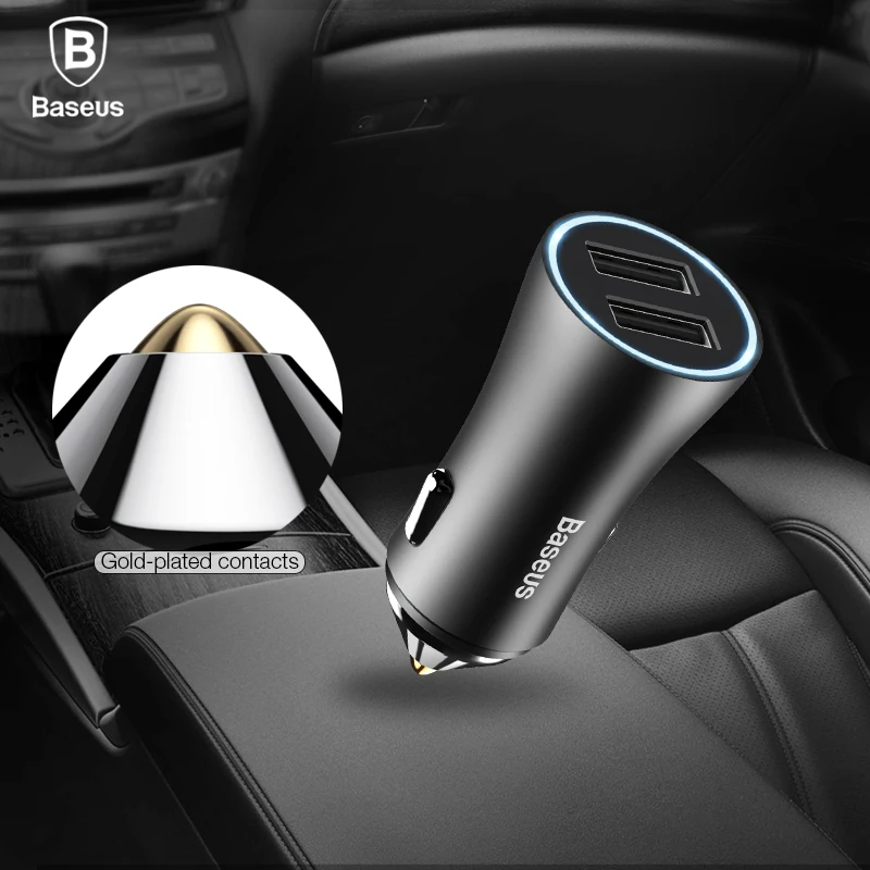 Baseus الفاخرة ملزم شاحن سيارة ثنائي USB الناتج 2.4A سريع شحن الهاتف المحمول سيارة ولاعة السيجار DC 12-24 V الهاتف شاحن