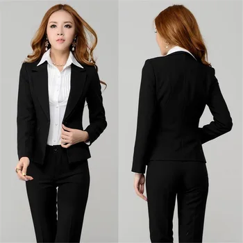 

New Black Elegant Formal Work Wear 2 Piece Set Womens Business Suits Blazer Slim Female Trousers Suit Office Uniform One Button