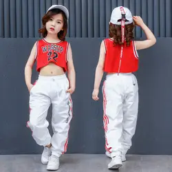 Новая мода живот-обнажая поп-Джаз Хип-Хоп Одежда для танцев корейский стиль хип-хоп танцевальные костюмы для Для детей девочек Для женщин