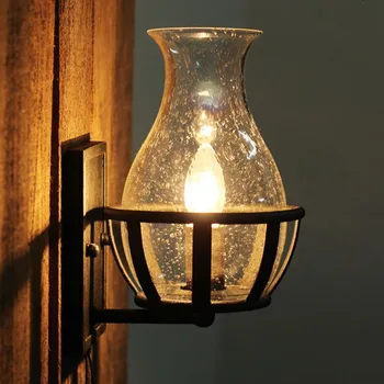 

American Vintage Kerosene Creative Sconces Wall Lamp Glass Lampshade Iron Wall Light for Aisle Bedroom Bedside Lamp Candle Light