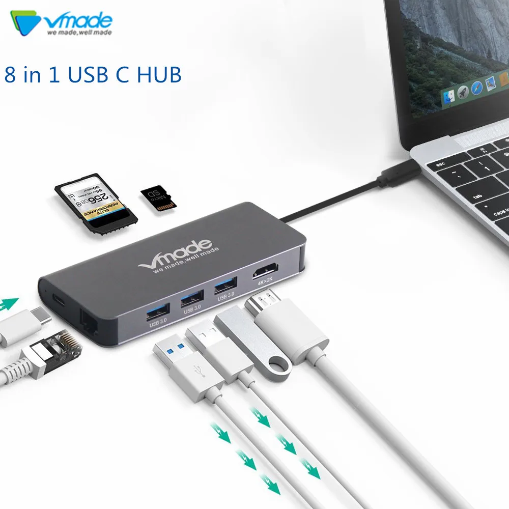

Vmade Thunderbolt 3 Dock USB 3.0 HUB Type C To HDMI RJ45 Cable Adapter For MacBook Samsung Galaxy S10 / S9 USB-C Converter