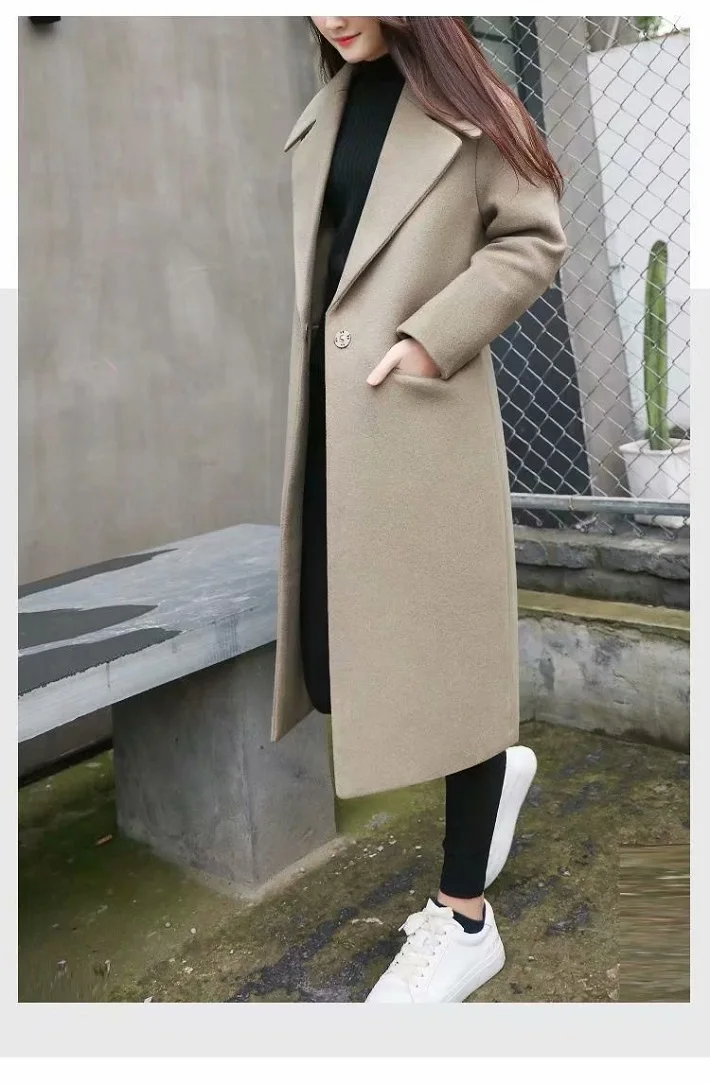 OL Autumn and winter jacket woolen coat fashion warm coats wool coat women plus size 5XL COATS gray jacket - Цвет: length 100 cm