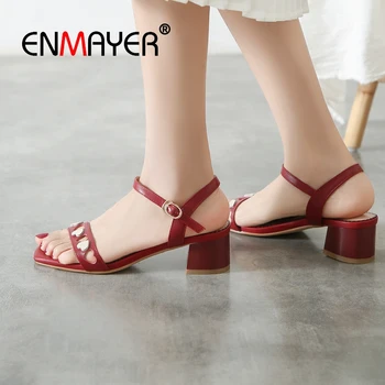 

ENMAYER 2019 New Arrival Women High Heel Sandals Genuine Leather Basic Wedding Woman Sandals Summer Size 34-40 LY2256