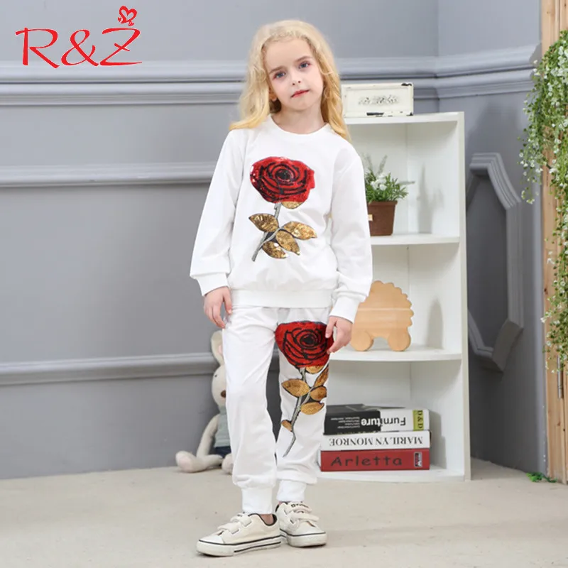 

R&Z Baby Boys and Girls Clothes Set 2017 New Spring Style Long Sleeve Rose Floral Sweatshirt + Pants 2Pcs SuiT Kids Clothing k1