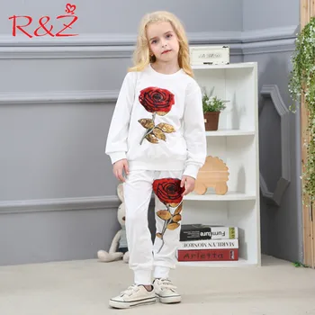 

R&Z Baby Boys and Girls Clothes Set 2017 New Spring Style Long Sleeve Rose Floral Sweatshirt + Pants 2Pcs SuiT Kids Clothing k1