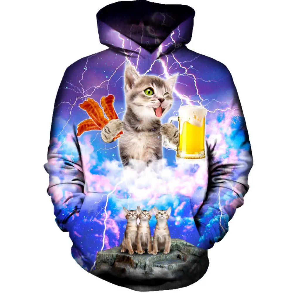 PLstar Cosmos Beer Cat 3d печатная Мужская и Женская толстовка в стиле "кэжуал" спортивный костюм Огонь унисекс пуловер уличная
