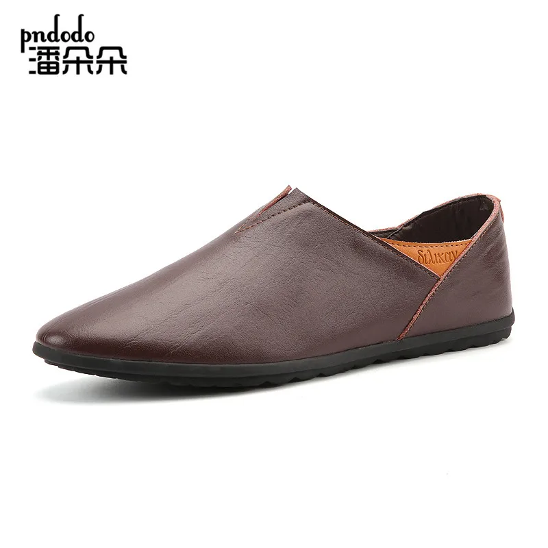 Pndodo Homens Sapatos Casuais Estilo Britânico Sapatos de Couro Genuíno Dos Homens Sapatos de Lazer De Alta Qualidade Slip On Sapatos de Condução dos homens mocassins Pretos