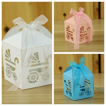 

(50 Pieces/lot) Baby candy box Baby Laser Cut Carriage Pram Favor Boxes For baby shower favor box and baby birthday gift box