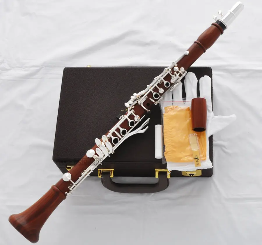 Professional Grenadilla Rose Wooden Clarinet Silver 19 Key Boom System With case Professional Grenadilla Rose Wooden Clarinet Silver 19 Key Boom System With case