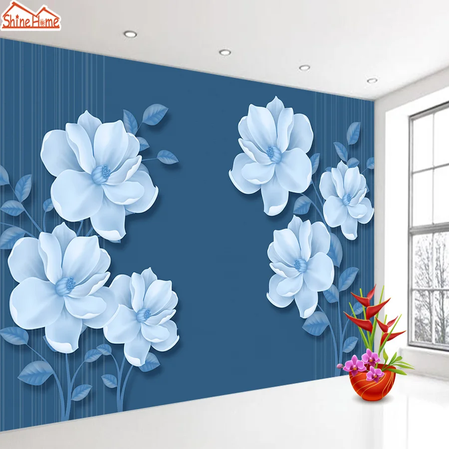

ShineHome-Blue Flower Pattern Wallpapers for Living Room Girl 3 d Wallpaper Wall Paper Natural Mural Roll Walls Background Decor