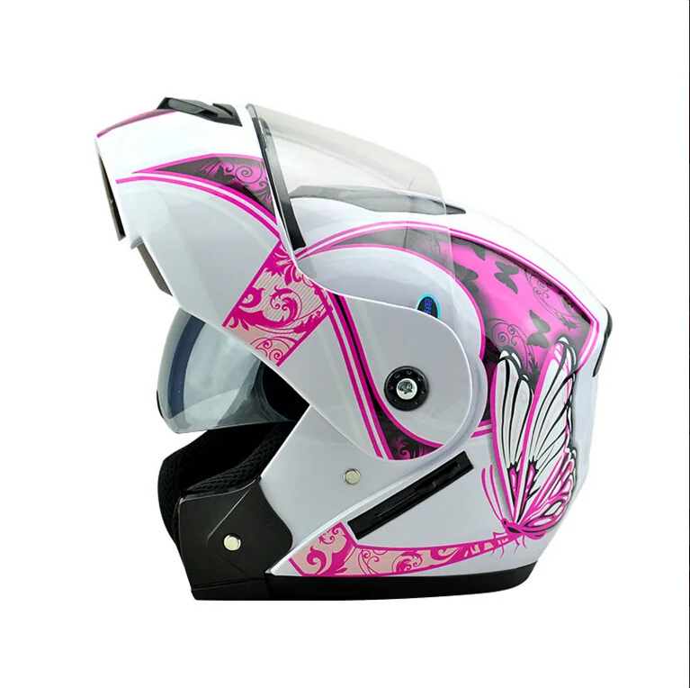 New Promotion pink Butterfly Pattern Flip Up Helmet motorcycle electric