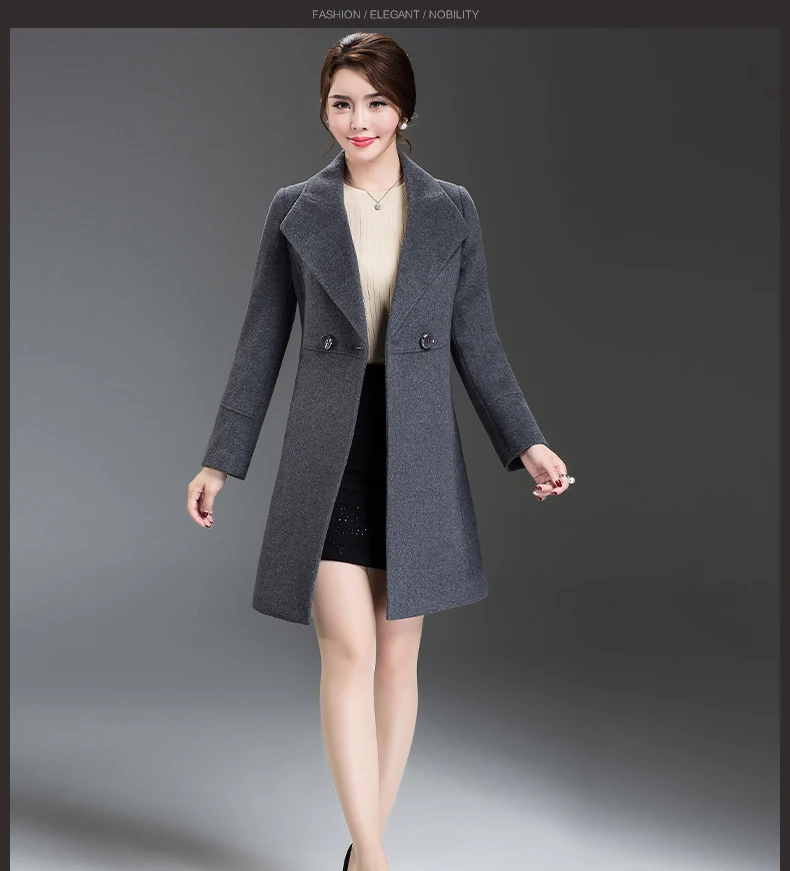 Women's Loose Plus Size Clothing Autumn Winter Fashion Turn Down Collar Double-breasted Slim Wool Trench Coat Jacket XH598