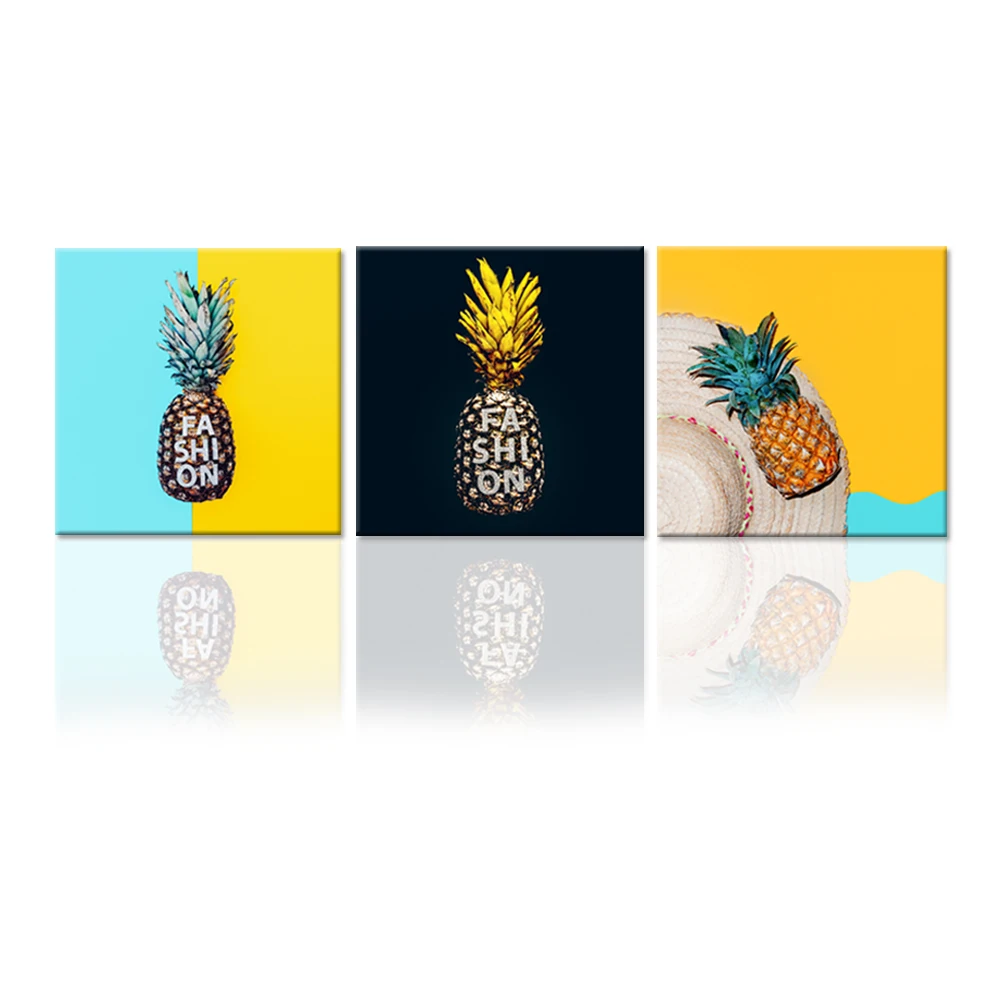 

Tropical Fruits Canvas Wall Art Fashion Pineapple On Bright Background Modern Minimalism Style Abstract Art For Home Decor