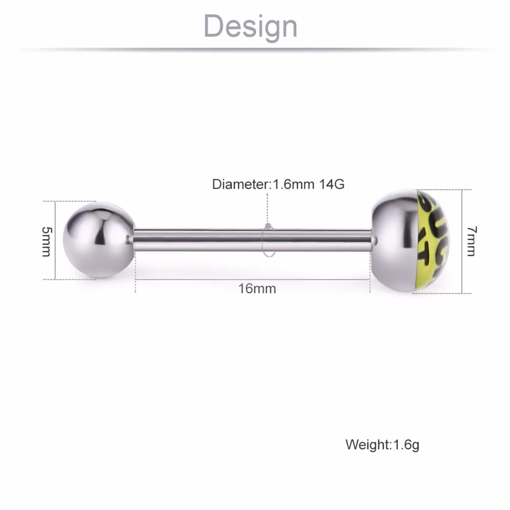 5 шт./лот популярный язык кольцо-пирсинг в язык штанги пирсинг 316L нержавеющая сталь пирсинг Ланге 14 г для девочек женщин SD046