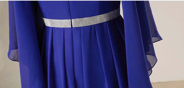JaneVini Королевский Синий Кристалл Мать невесты платья трапециевидной формы с длинным рукавом v-образным вырезом шифон Формальные Вечерние платья размера плюс
