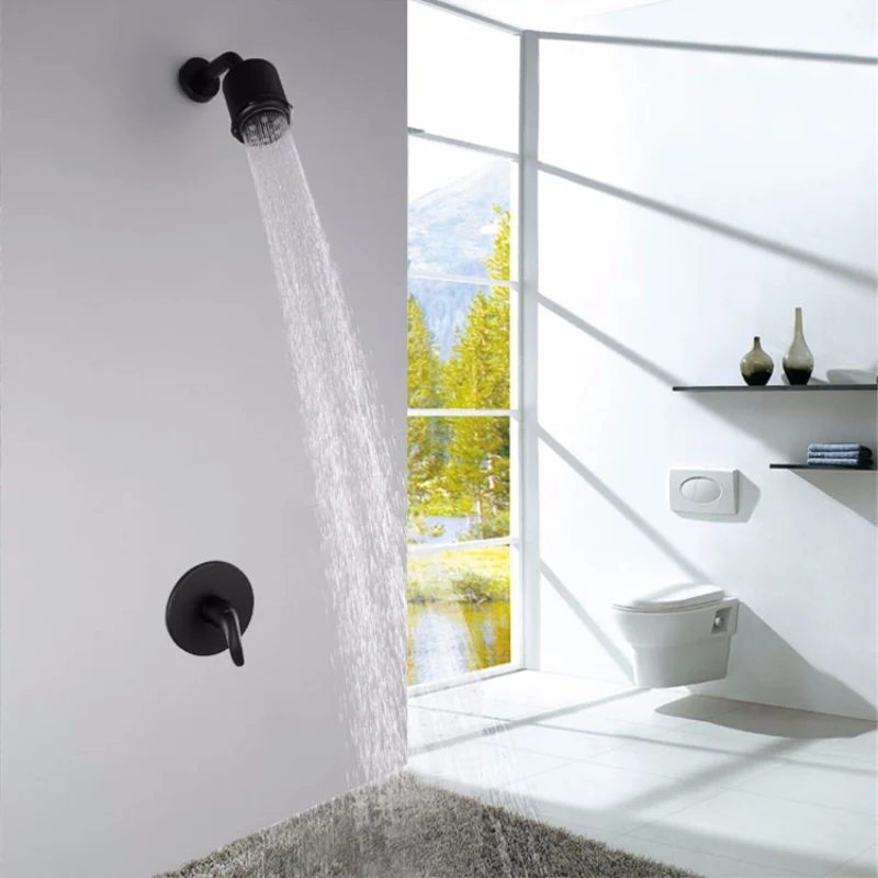 

Fixed Rain Shower Head Ceramic Black Wall Mount Shower Faucet Brass Bathroom Shower Set Thermostatic