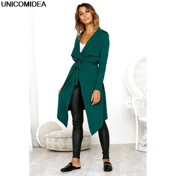 

Solid Color Autumn Winter Coat Women Wide Lapel Belt Pocket Jackets Coats Oversize Long Trench Coat Outwear Femme Tops Clothing