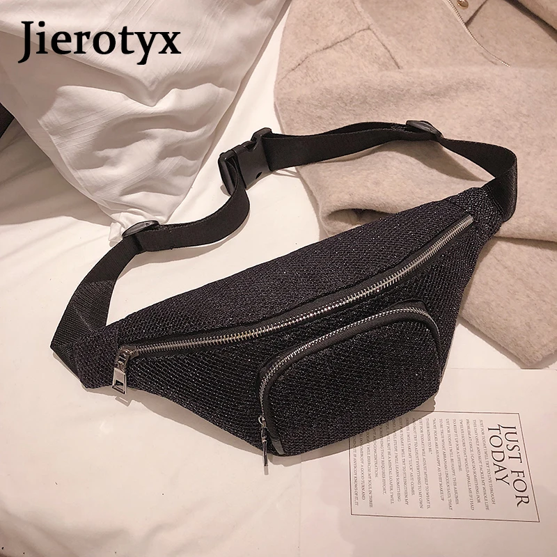 JIEROTYX модная поясная сумка для женщин, поясная сумка, повседневная черная кожаная сумка с пайетками на цепочке, кошелек на молнии, дорожная нагрудная сумка, высокое качество
