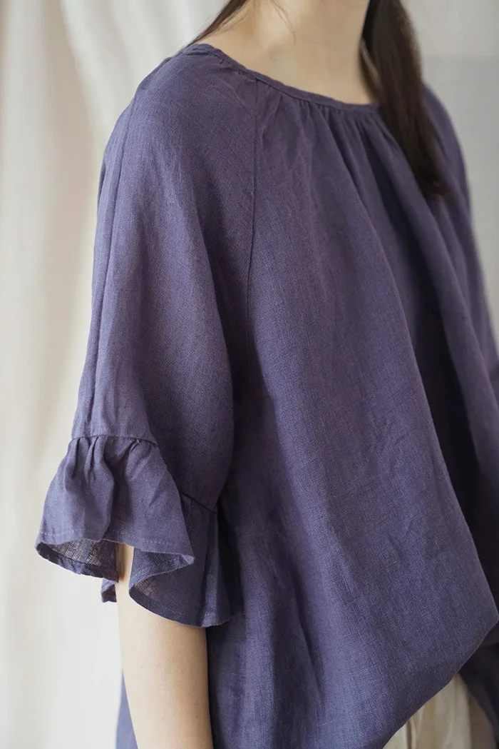SCUWLINEN Vestidos Для женщин летний топ Однотонная повседневная обувь o-образный широкими рукавами плюс Размеры свободные сладкий рами рубашки корейский P055