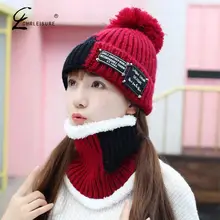 CHRLEISURE Женская милая осенняя и зимняя шапка, теплая Милая корейская модная вязаная шапка зима, шовный колпачок с буквенным принтом для женщин