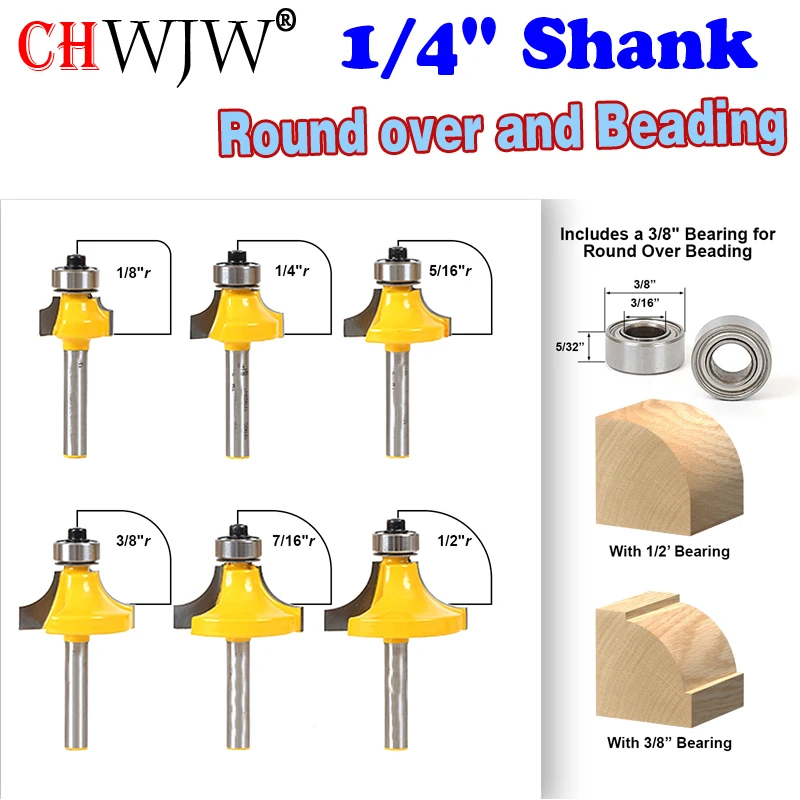 6 Bit Round Over And Beading Router Bit Set - Chwjw 13621q - Milling ...