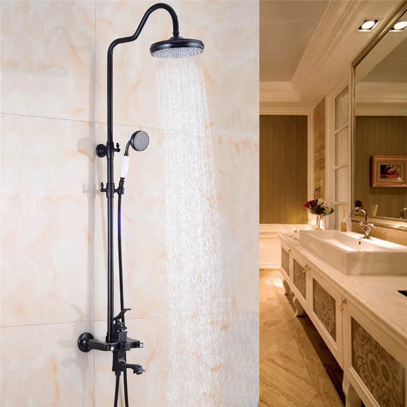 

Bathroom Shower Faucet Set Black Bathtub Faucet Shower Mixer Tap Bath Shower Crane Rainfall Shower Head Wall Mixer Torneira Tap