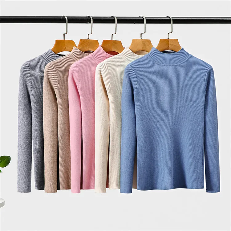 

women pullover turtleneck sweaters autumn and winter women's elastic slim long-sleeved solid color sweater inside wear cloth