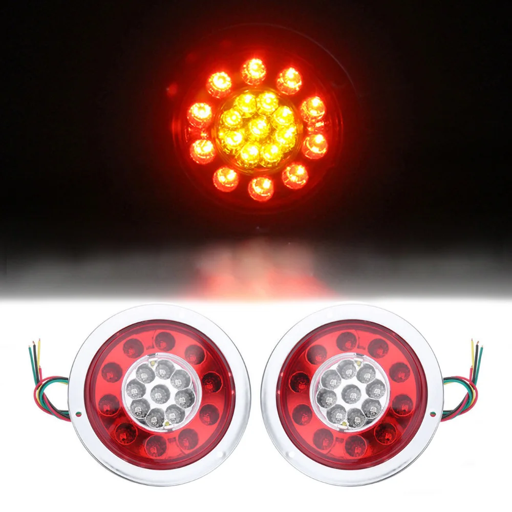 

12V Rear Tail Brake Stop Marker Light Indicator Car Truck Trailer 19 LEDS Round Reflector Red Yellow Light Lamp
