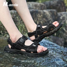 M-anxiu/ г. Летние сандалии из синтетической кожи с ремешком на щиколотке и подошвой из термопластичной резины повседневные однотонные сандалии на застежке-липучке для отдыха