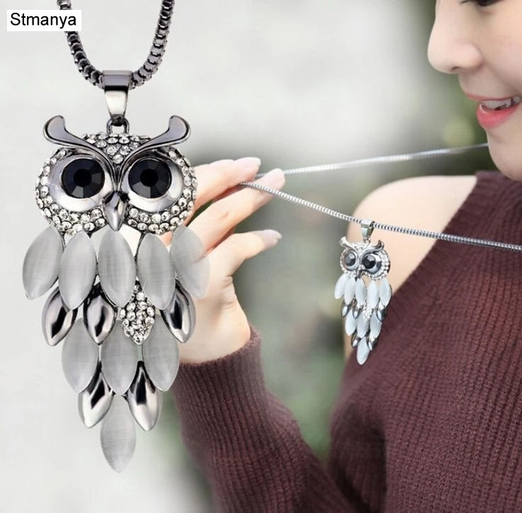 LADIES WOMENS VINTAGE STYLE OWL HOLLOW LONG STATEMENT NECKLACE UK 